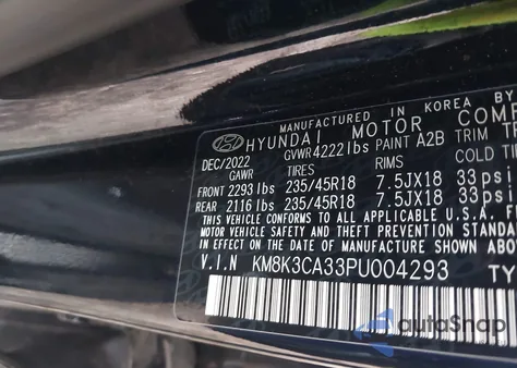 2023 Hyundai Kona N Line z USA, uszkodzony, nr VIN KM8K3CA33PU004293